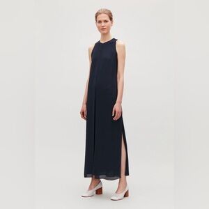 COS Black Sleeveless Maxi Dress Side Slit Minimalist Scandi Modern Size 4